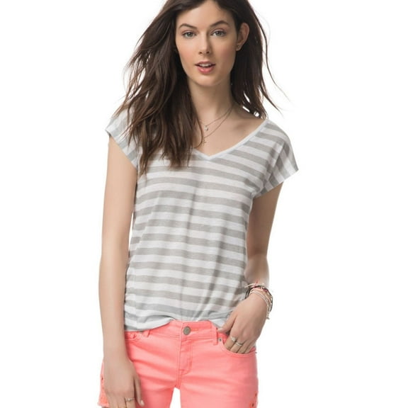Aeropostale Womens Striped Lattice Back Graphic T-Shirt, Grey, Juniors, X-Large