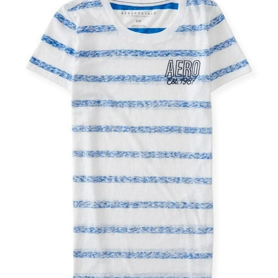 Aeropostale Womens Striped Logo Embellished T-Shirt, Blue, Juniors, X-Small