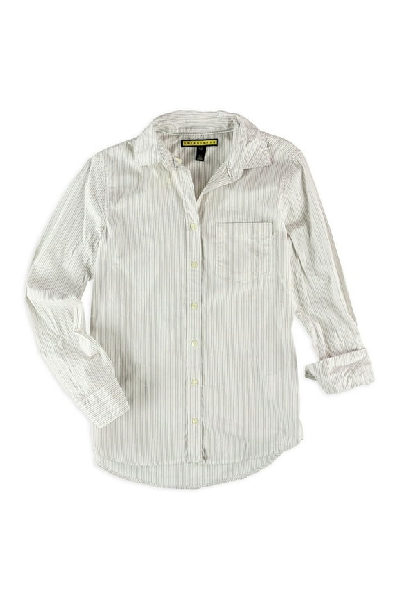 Aeropostale Womens Striped Pocket Button Up Shirt, Off-White, Juniors, Small