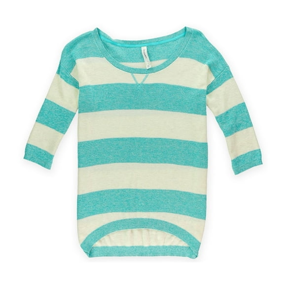 Aeropostale Womens Striped Ribbed Knit Sweater, Blue, Juniors, Large