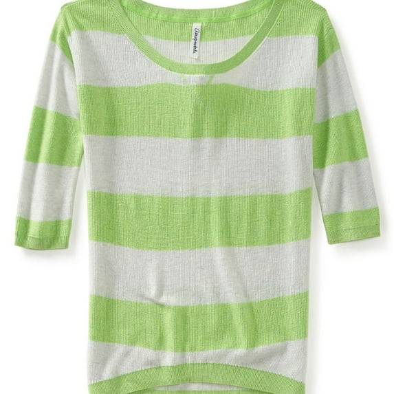 Aeropostale Womens Striped Ribbed Knit Sweater, Green, Juniors, Medium