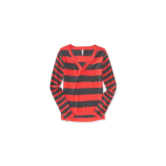 Aeropostale Womens Striped V Neck Knit Sweater, Red, Juniors, Large