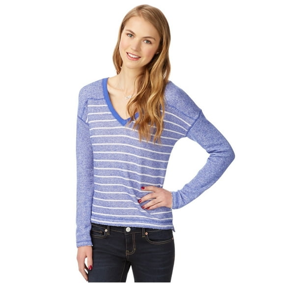 Aeropostale Womens Striped Zip Back Knit Sweater, Blue, Juniors, X-Large