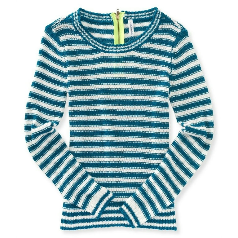 Aeropostale Womens Striped Zip Back Knit Sweater, Green, Large