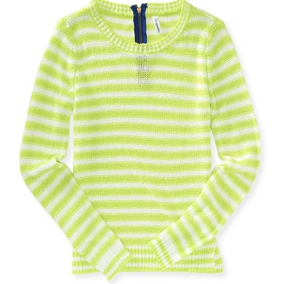 Aeropostale Womens Striped Zip Back Knit Sweater, Green, Medium