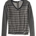 thumbnail image 1 of Aeropostale Womens Striped Zip Back Knit Sweater, Grey, Large, 1 of 2