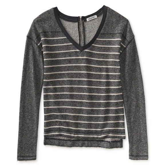 Aeropostale Womens Striped Zip Back Knit Sweater, Grey, Small
