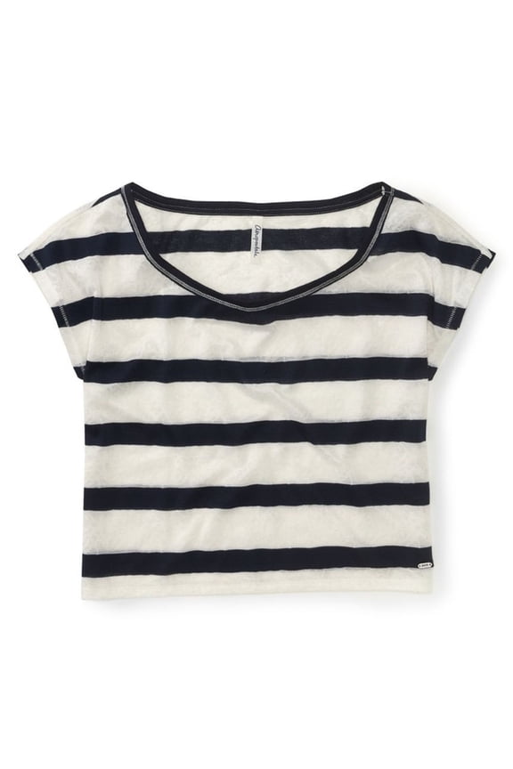 Aeropostale Womens Stripes Lace Pullover Blouse, Blue, Juniors, Large