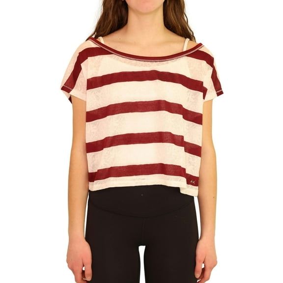 Aeropostale Womens Stripes Lace Pullover Blouse, Red, Juniors, X-Small