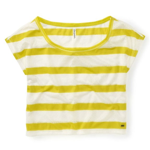 Aeropostale Womens Stripes Lace Pullover Blouse, Yellow, Juniors, Small