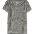 thumbnail image 1 of Aeropostale Womens Studded Scoop Neck Embellished T-Shirt, Grey, Juniors, Small, 1 of 1