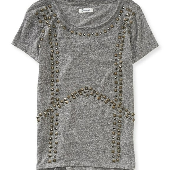 Aeropostale Womens Studded Scoop Neck Embellished T-Shirt, Grey, Juniors, Small