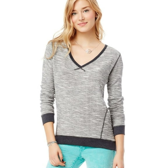 Aeropostale Womens Tight V Neck Knit Sweater, Black, X-Large