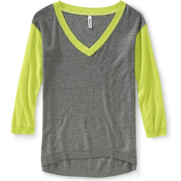 Aeropostale Womens V Neck Knit Sweater, Yellow, Juniors, Large