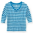 thumbnail image 1 of Aeropostale Womens V-neck Stripe 3/4 Sleeve Graphic T-Shirt, Blue, Juniors, Medium, 1 of 1