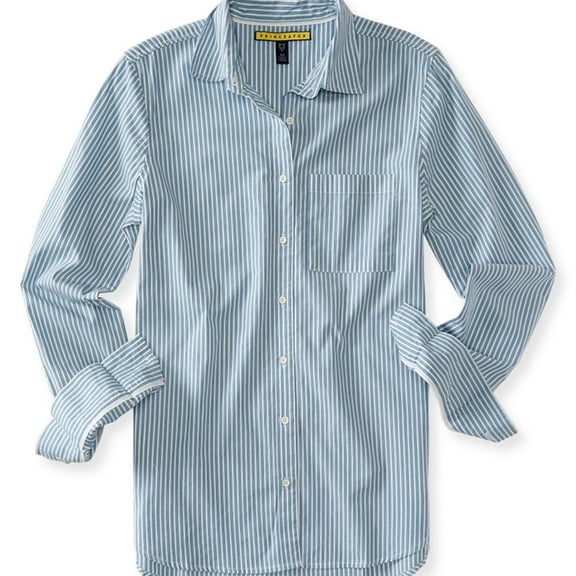 Aeropostale Womens Vert Striped Button Up Shirt, Blue, Juniors, Medium