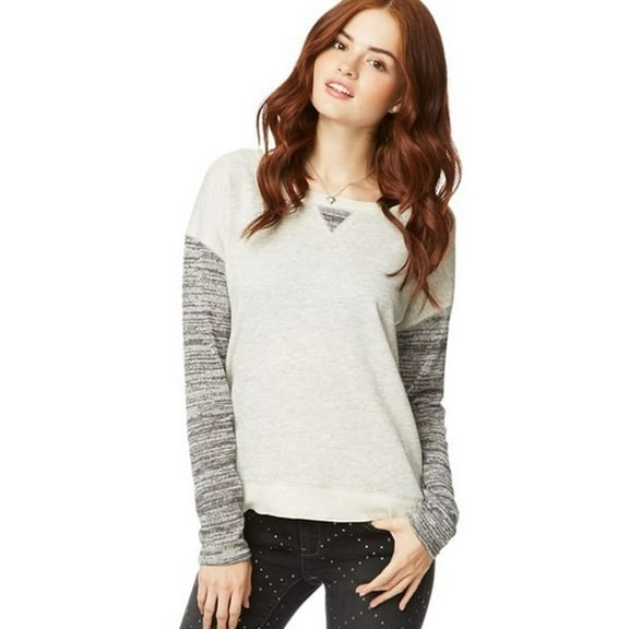 Aeropostale Womens Wide Neck Pullover Sweatshirt, Grey, Juniors, X-Large