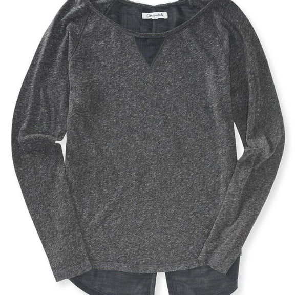 Aeropostale Womens Woven Back Soft Embellished T-Shirt, Grey, Juniors, X-Large