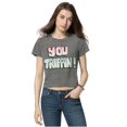 thumbnail image 1 of Aeropostale Womens You Trippin' Graphic T-Shirt, Grey, X-Small, 1 of 2