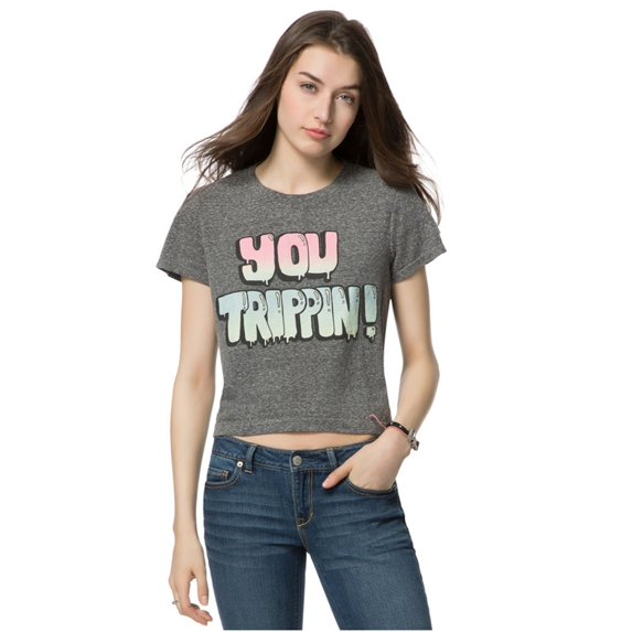 Aeropostale Womens You Trippin' Graphic T-Shirt, Grey, X-Small