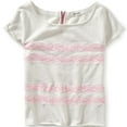 thumbnail image 1 of Aeropostale Womens Zip Lace Embellished T-Shirt, Beige, Juniors, Large, 1 of 2