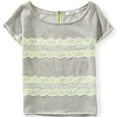 thumbnail image 1 of Aeropostale Womens Zip Lace Embellished T-Shirt, Grey, Juniors, X-Large, 1 of 2