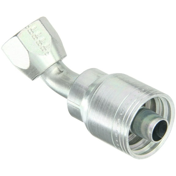 Aeroquip 1AA8FJA8 Carbon Steel Global TTC (Thru the Cover) Crimp Hose Fitting Female JIC Swivel, 45 Degree Elbow, 1/2" Hose ID, 3/4" - 16 Thread CA2