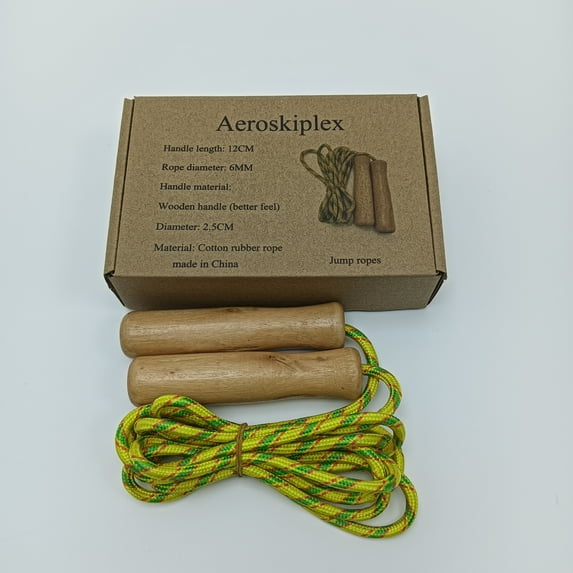 Aeroskiplex Jump ropes Yellow and Green Jump Rope with Wooden Handles, 6MM Diameter, 12CM Handle Length