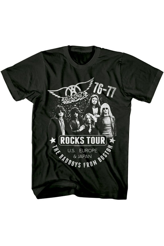 Aerosmith Rocks World Tour 76-77 Men's T Shirt (Charcoal, Adult2XL)
