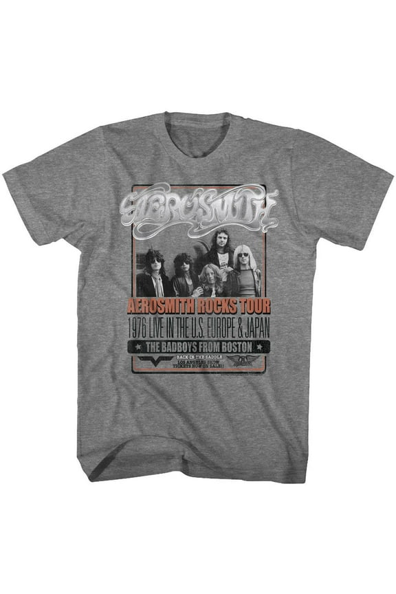 Aerosmith Badboys From Boston Graphite Heather Adult T-Shirt M