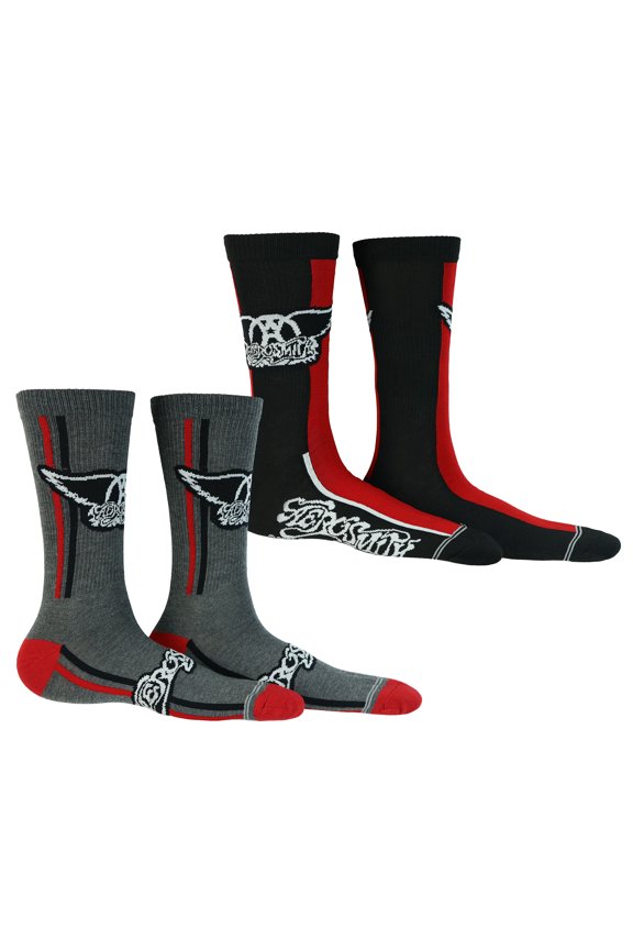 Aerosmith Crew Socks Men's Logo Stripe Design 2 Pair Adult Mid-Calf OSFM