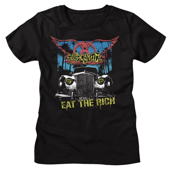 Aerosmith Eat The Rich Car Black Women's T-Shirt M
