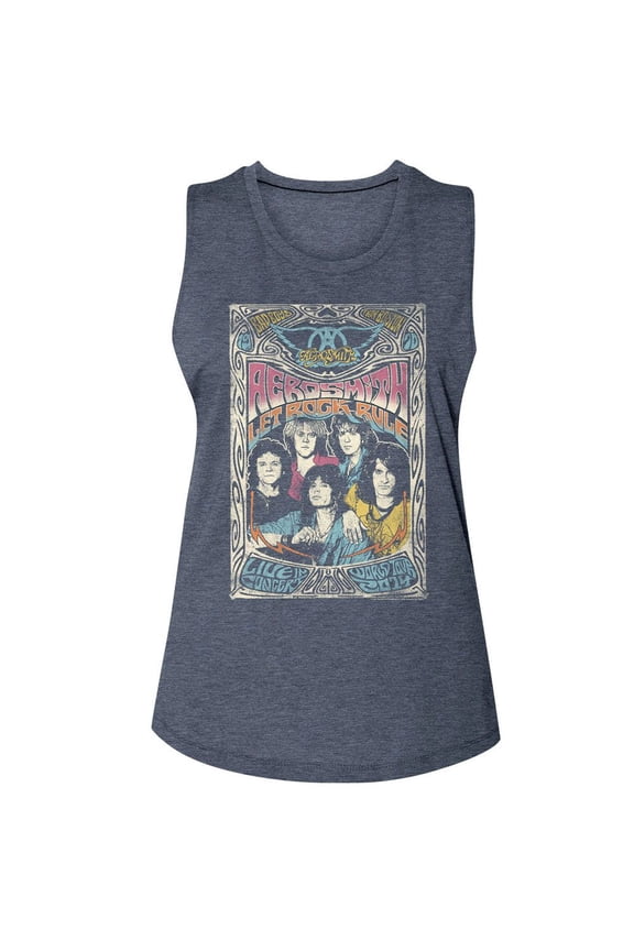 Aerosmith Let Rock Rule Antique Denim Ladies Muscle Tank 2Xl