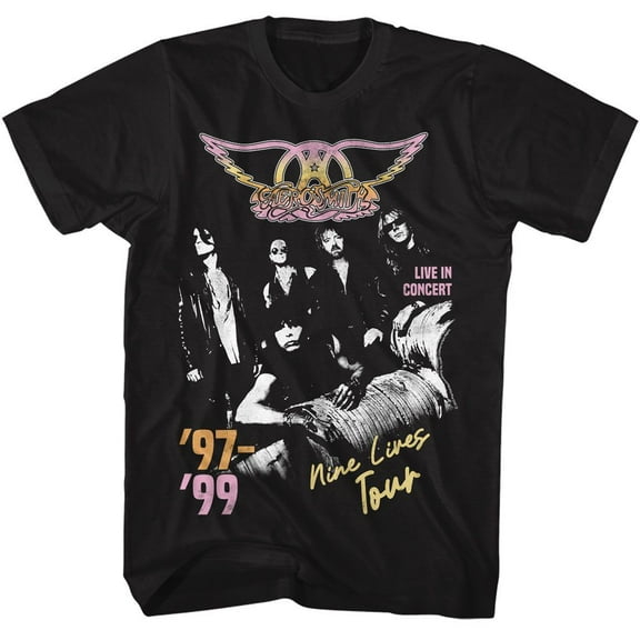 Aerosmith Nine Lives Tour Black Adult T-Shirt L