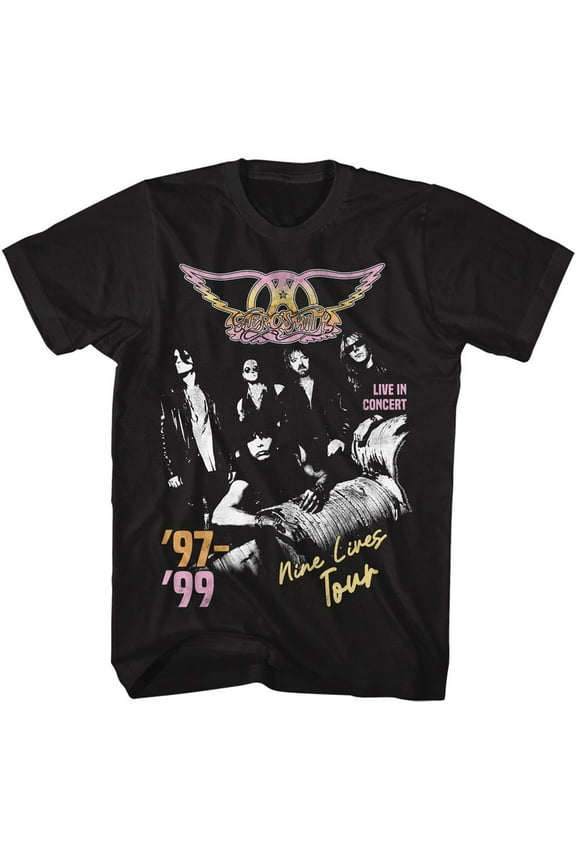 Aerosmith Nine Lives Tour Black Adult T-Shirt Xl