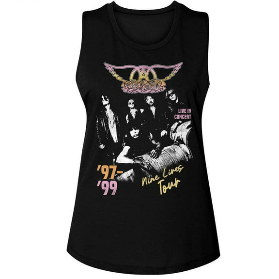 Aerosmith Nine Lives Tour Black Ladies Muscle Tank Xl
