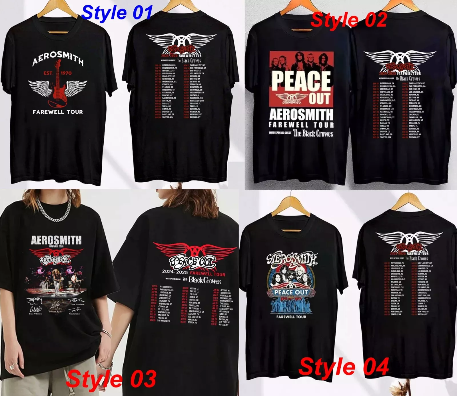 AerosmithPeace Out Farewell Tour 20242025 TShirt, 5 Styles S to 4X