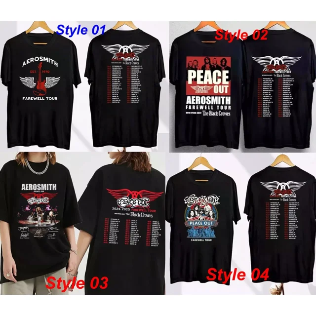 AerosmithPeace Out Farewell Tour 20242025 TShirt, 5 Styles S to 4X