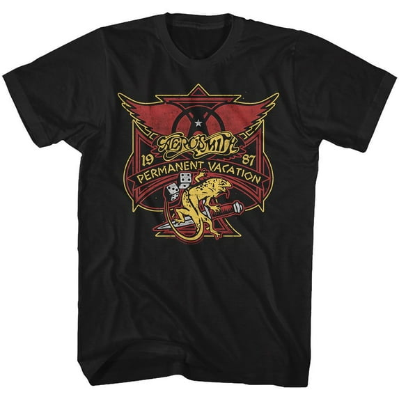 Aerosmith Perm Vacay Lizard Black Adult T-Shirt 2Xlt