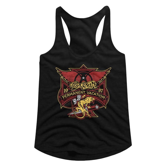 Aerosmith Perm Vacay Lizard Black Women's Racerback Tank Top