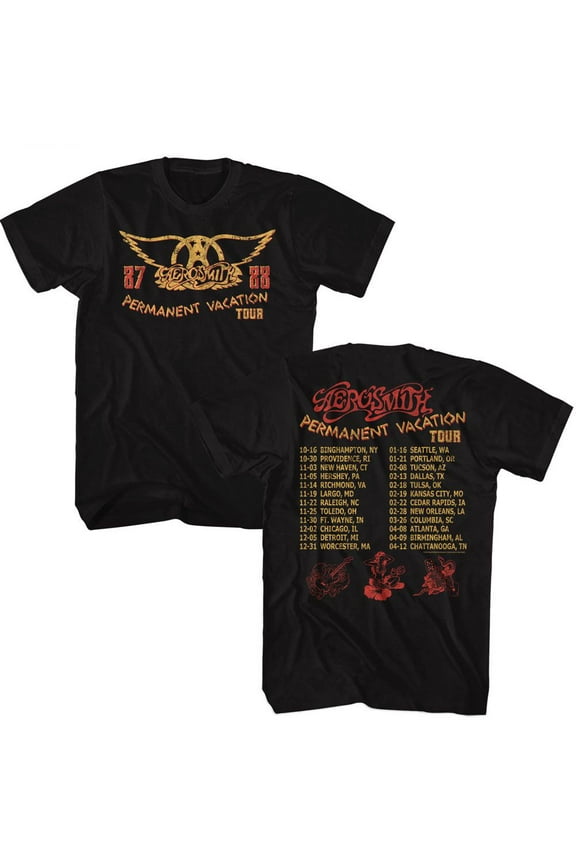 Aerosmith Permanent Tour 87 95 Black Adult T-Shirt 2Xlt ***F&B***