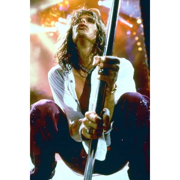 Aerosmith Steven Tyler in concert crouching down playing guitar 24x36 Poster