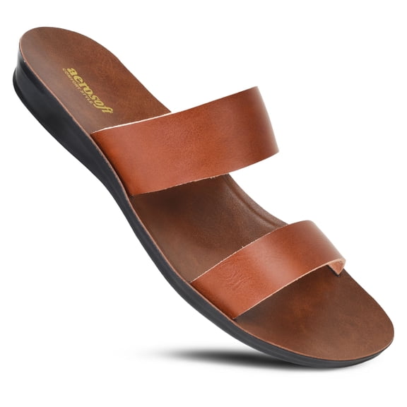 Aerosoft Pansvy Women’s Double Strap Comfort Sandals – Stylish Dressy Flats for Walking & Outdoor Wear
