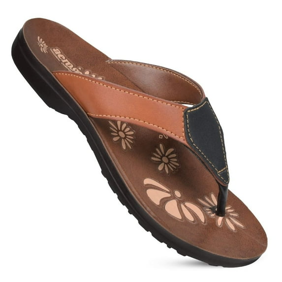 Aerosoft - Paradigm Trendy Thong Summer Comfy Floral Footbed Flip Flops for Women