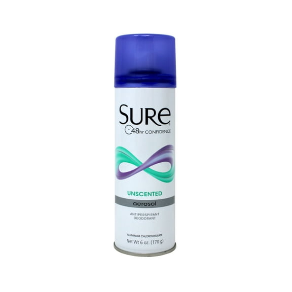 Sure Anti-Perspirant & Deodorant Aerosol Spray Unscented, 6 oz (Pack of 6)