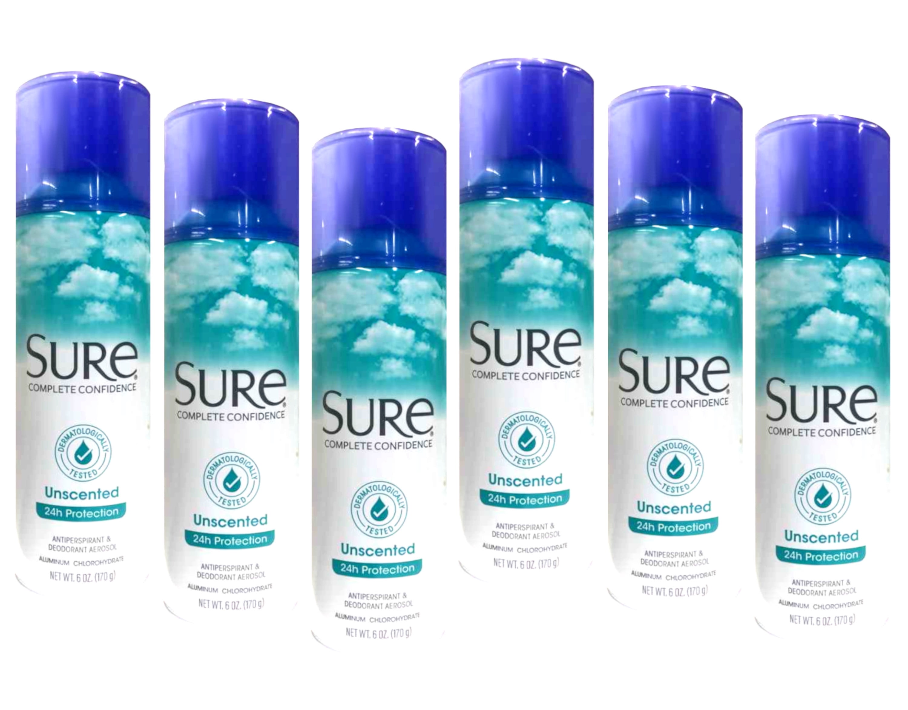 Sure Anti-Perspirant & Deodorant Aerosol Spray Unscented, 6 oz (Pack of 6)