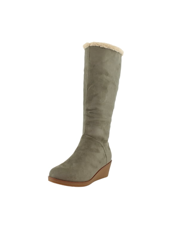Binocular Shearling Women's Boots Dark Olive Faux Suede Size 8 M