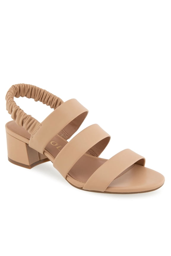 Clarissa Women's Block-Heeled Slingback Sandals Color: Beige Bisque Leather Size: 6 WIDE