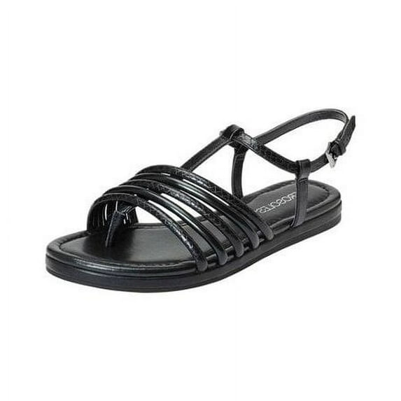 Aerosoles Droplet Flat Sandal Black Leather Open Toe Caged Gladiator Flats (Black Combo, 6.5)