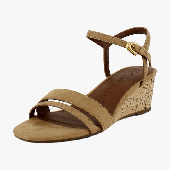Aerosoles Witt Women's Sandals Tan Faux Suede/Cork Heel Size 6.5 M